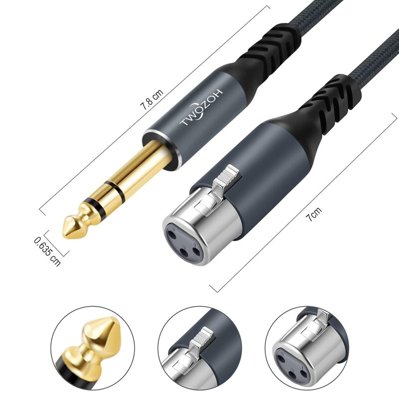 Twozoh كابل XLR أنثوي إلى 1/4 TRS بطول 10 أقدام، جاك ستيريو 6.35 مم متوازن إلى كابل ميكروفون 3 دبابيس XLR - Image 5